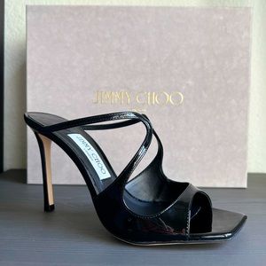 Jimmy Choo Anise 95, black patent leather mules